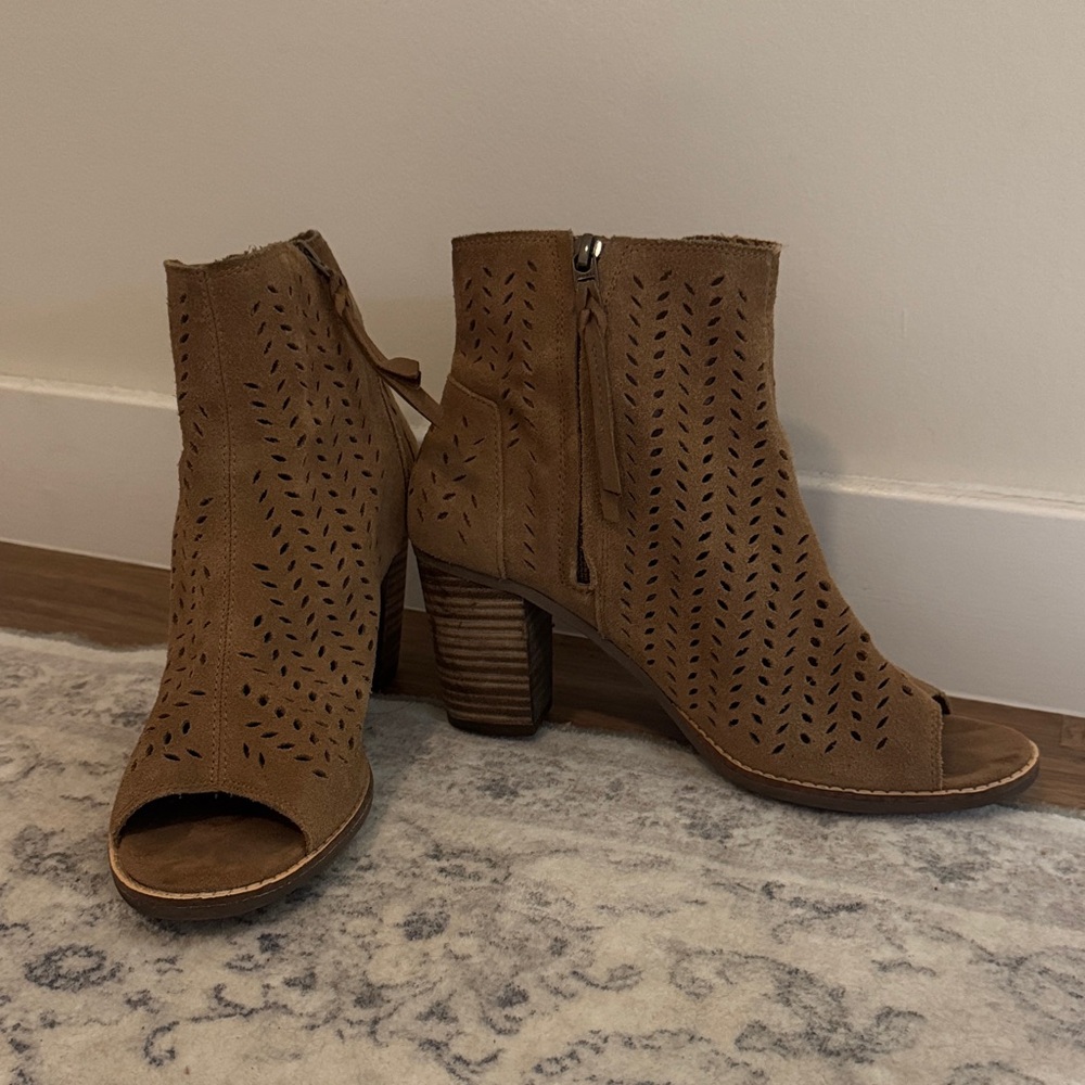 Brown Peep-Toe Ankle Boots